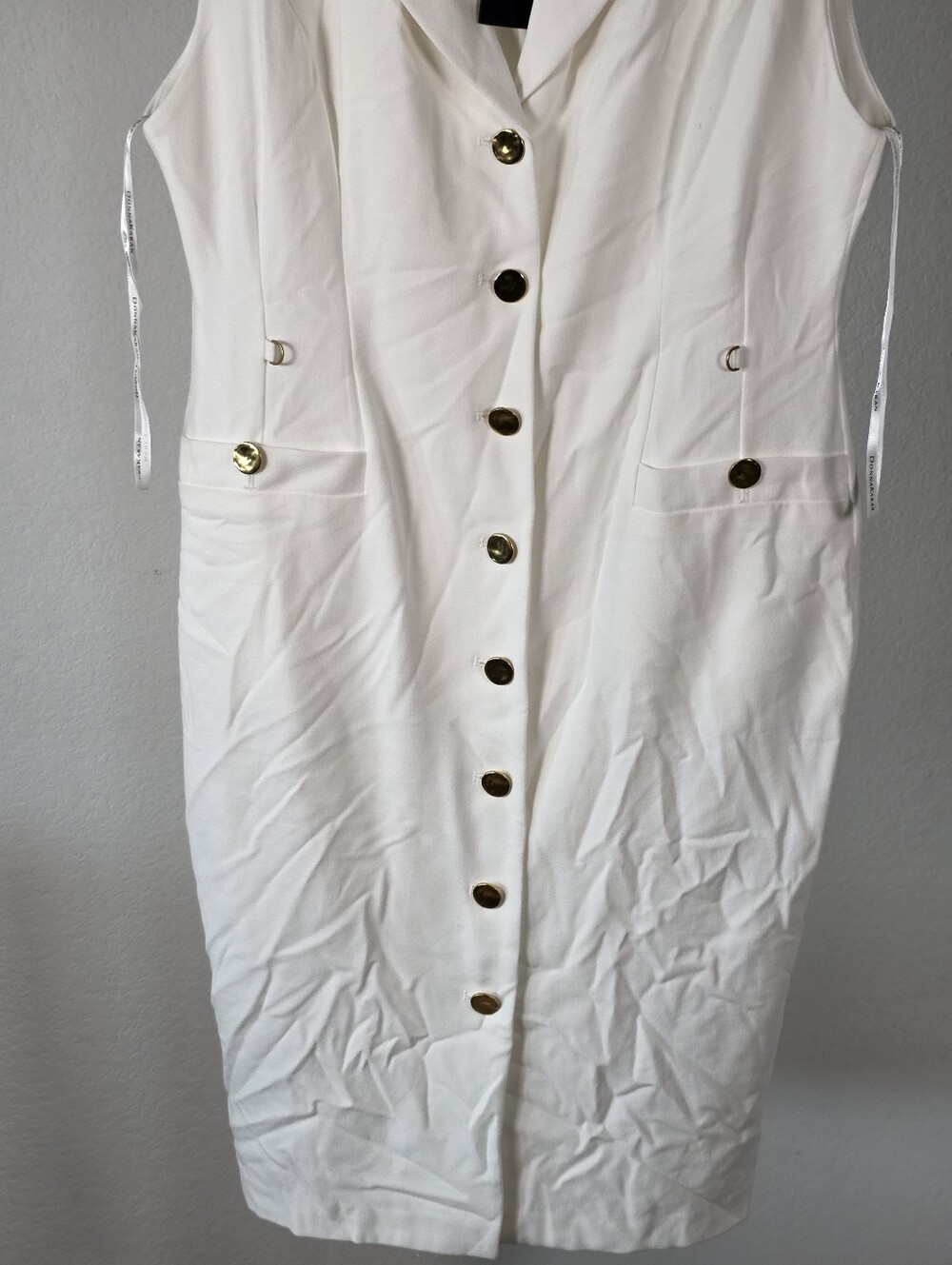 Donna Karan New York NWT White Gold Button Vest Maxi Dress Size 14 $199 No Chain - Picture 4 of 12